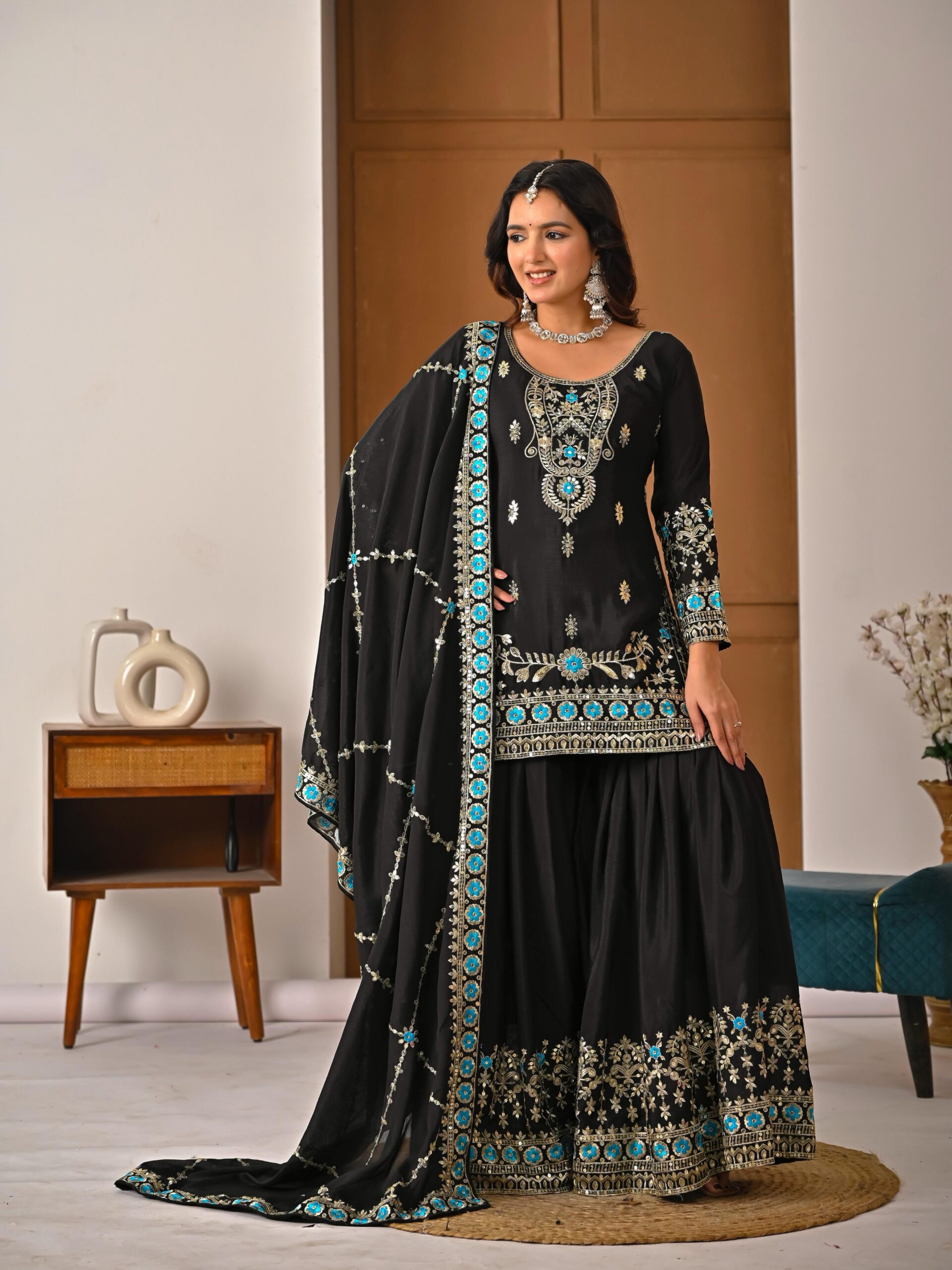 ND 5057 Black NC Vichitra Silk Salwar Suit with Embroidery Work. Special Price ₹2599. Delivery 4-6 Working Days. Shop now. | Jump Suits, Salwar suit, Casual Suits, Creative suits, Designer Suits, Palazzo Suits, Party Wear Suits, Patiala Suits, Straight Suits