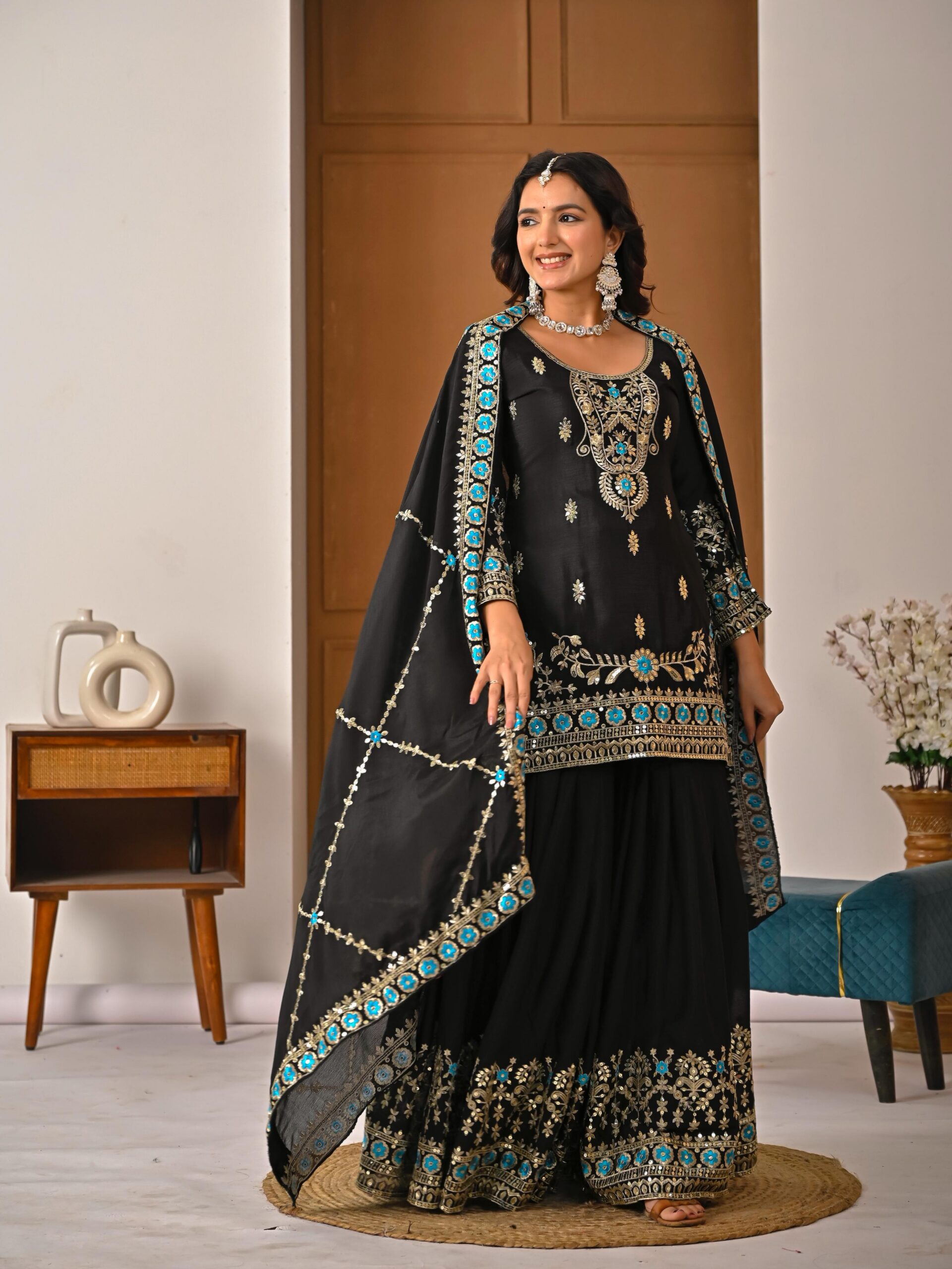 ND 5057 Black NC Vichitra Silk Salwar Suit with Embroidery Work. Special Price ₹2599. Delivery 4-6 Working Days. Shop now. | Jump Suits, Salwar suit, Casual Suits, Creative suits, Designer Suits, Palazzo Suits, Party Wear Suits, Patiala Suits, Straight Suits