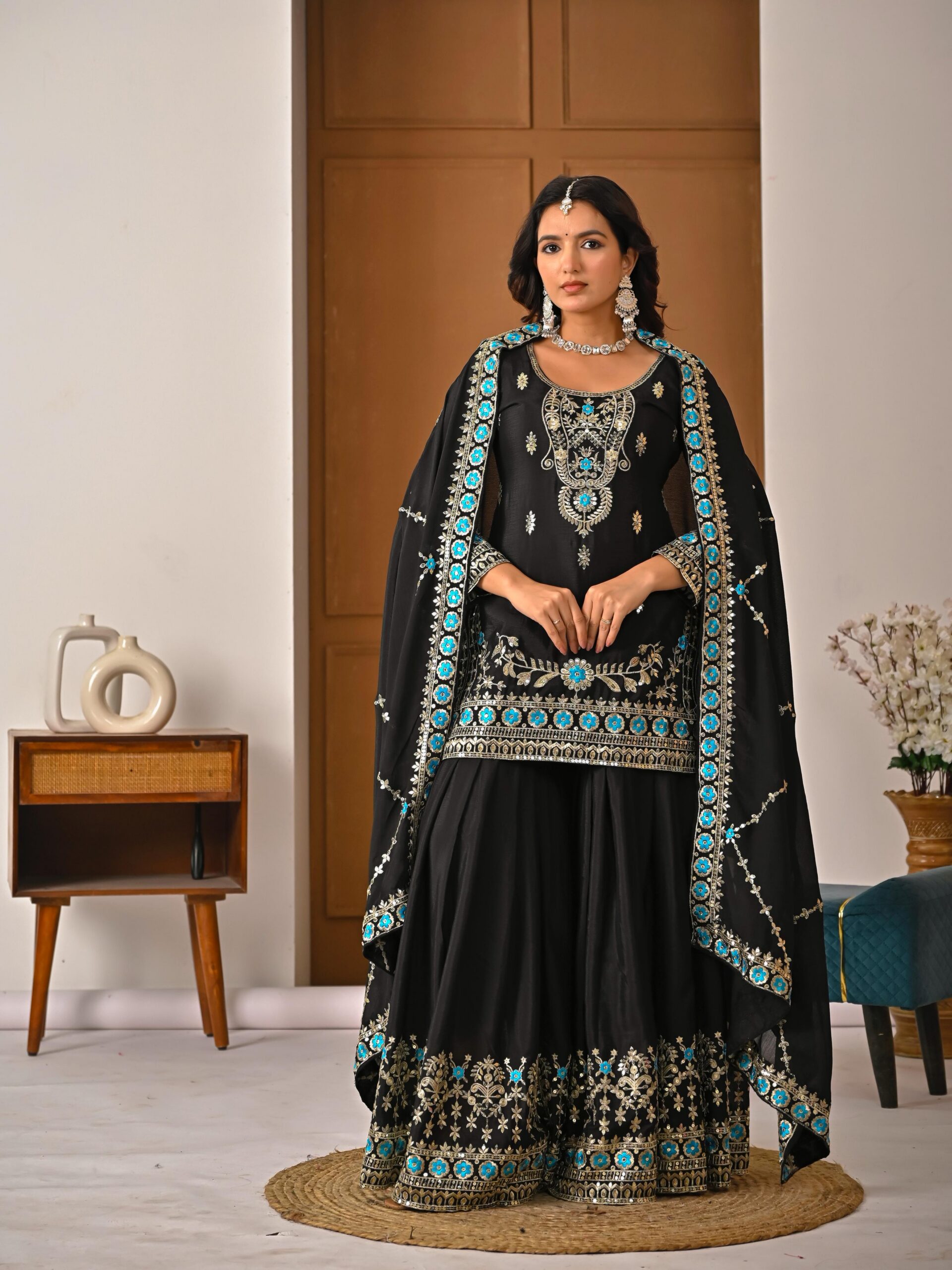 ND 5057 Black NC Vichitra Silk Salwar Suit with Embroidery Work. Special Price ₹2599. Delivery 4-6 Working Days. Shop now. | Jump Suits, Salwar suit, Casual Suits, Creative suits, Designer Suits, Palazzo Suits, Party Wear Suits, Patiala Suits, Straight Suits
