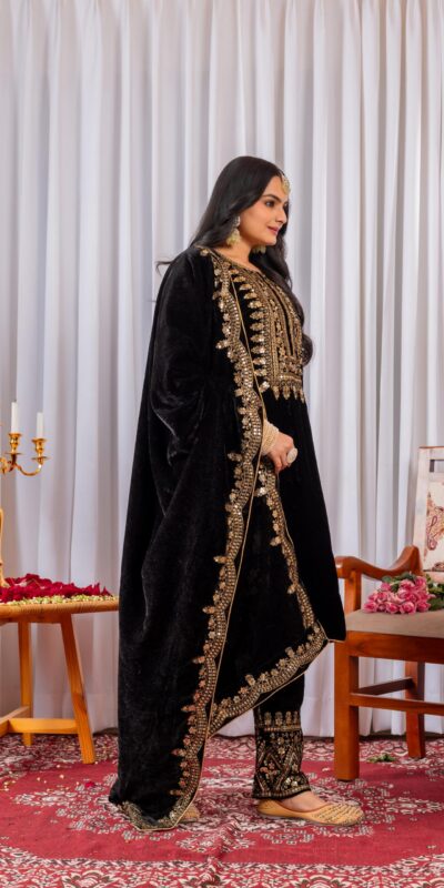 AD 089 Black Viscose Velvet Salwar Suit with Embroidery Work. Affordable Price ₹1999. Delivery 4-6 Working Days. Shop now. | Jump Suits, Salwar suit, Casual Suits, Creative suits, Designer Suits, Palazzo Suits, Party Wear Suits, Patiala Suits, Straight Suits