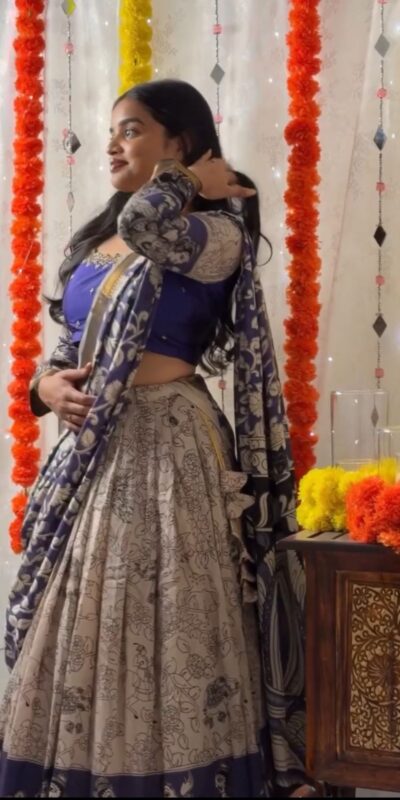 PC 562 Blue in Rion Cotton Kalamkari Print Lehenga Choli . Wedding, Party, Festive, Events, Now at just ₹2149. Delivery 4-6 Working Days. Shop now. | Lehenga, Bollywood Lehenga, Creative Lehenga, Designer Lehenga, Embroidered Lehenga, Party Wear Lehenga