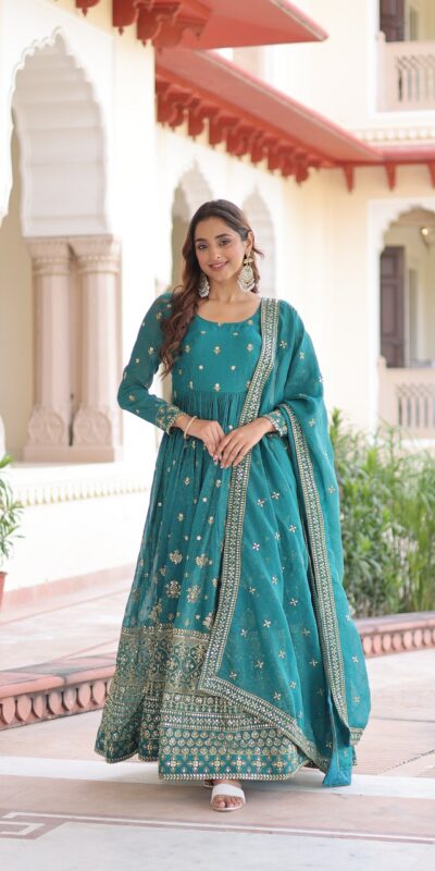 EKA 1216 Firozi in Silver Crunchy mbroidery Work & Sequins Work Gown . Available at ₹2649 only. Delivery 4-6 Working Days. Shop now. | Gowns, Bollywood Gowns, Creative Gowns, Designer Gowns, Embroidered Gowns, Party Wear Gowns