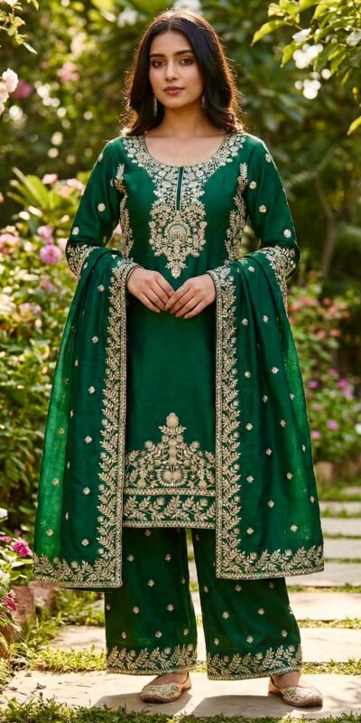 SRK 5316 Green Organza Silk Salwar Suit Perfect for Wedding, Party, Makar Sankranti, Eid, Durga Puja – . Affordable Price ₹2149. Delivery 4-6 Workin | Jump Suits, Salwar suit, Casual Suits, Creative suits, Designer Suits, Palazzo Suits, Party Wear Suits, Patiala Suits, Straight Suits