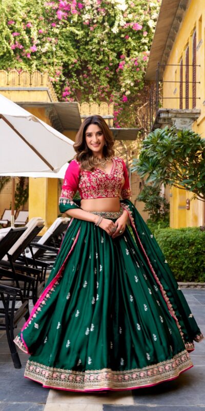 LNB 1449 Green in Silk Satin Embroidery Work & Sequins Work Lehenga Choli . Now at just ₹3749. Delivery 4-6 Working Days. Shop now. | Lehenga, Bollywood Lehenga, Creative Lehenga, Designer Lehenga, Embroidered Lehenga, Party Wear Lehenga
