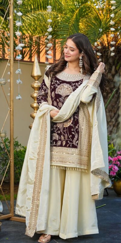AD 221 Maroon in Glass Organza Silk. Lace Work & Embroidery Work Salwar Suit Affordable Price ₹2599. Delivery 4-6 Working Days. Shop now. | Jump Suits, Salwar suit, Casual Suits, Creative suits, Designer Suits, Palazzo Suits, Party Wear Suits, Patiala Suits, Straight Suits