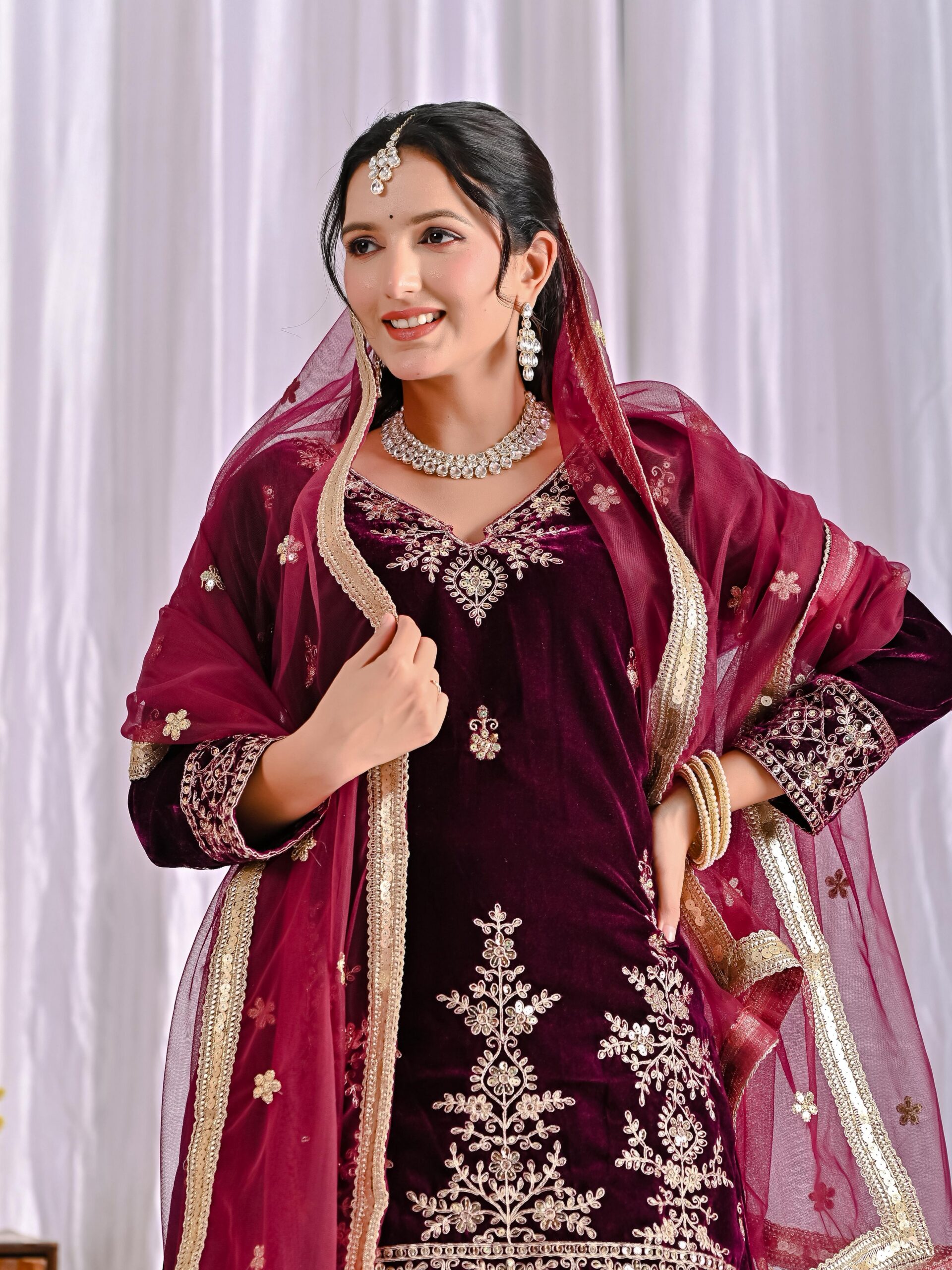 ND 5052 Maroon Viscous Velvet Salwar Suit Perfect for Wedding, Party, Reception, Eid, Temple Visit – . Introductory Price ₹2149. Delivery 4-6 Working | Jump Suits, Salwar suit, Casual Suits, Creative suits, Designer Suits, Palazzo Suits, Party Wear Suits, Patiala Suits, Straight Suits