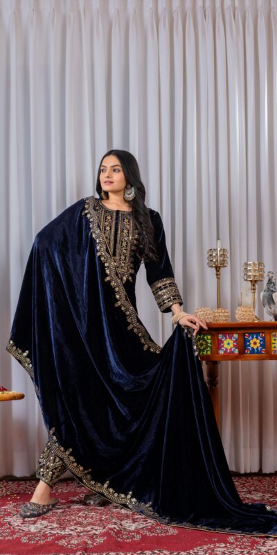 AD 089 Navy Blue Viscose Velvet Salwar Suit with Embroidery Work. Affordable Price ₹1999. Delivery 4-6 Working Days. Shop now. | Jump Suits, Salwar suit, Casual Suits, Creative suits, Designer Suits, Palazzo Suits, Party Wear Suits, Patiala Suits, Straight Suits