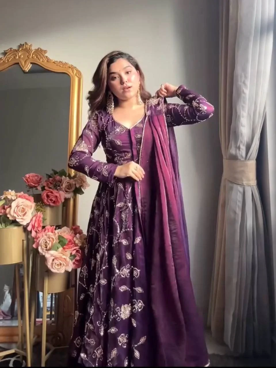 VLM 320 Purple Fendy Silk Gown Perfect for Wedding, Party, Pongal, Sangeet, Diwali – . Get it for ₹2499. Delivery 4-6 Working Days. Shop now. | Gowns, Bollywood Gowns, Creative Gowns, Designer Gowns, Embroidered Gowns, Party Wear Gowns