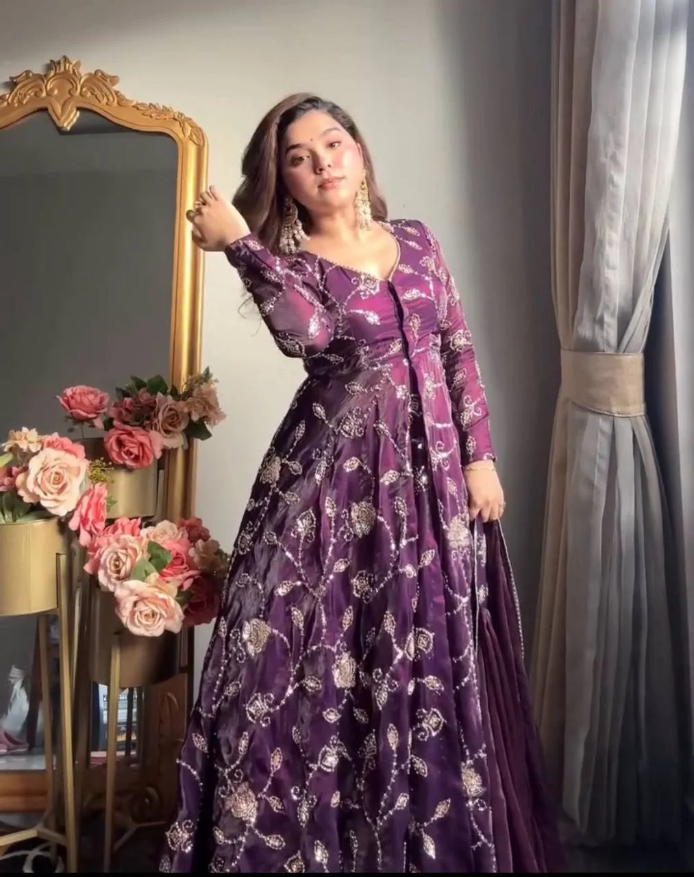 VLM 320 Purple Fendy Silk Gown Perfect for Wedding, Party, Pongal, Sangeet, Diwali – . Get it for ₹2499. Delivery 4-6 Working Days. Shop now. | Gowns, Bollywood Gowns, Creative Gowns, Designer Gowns, Embroidered Gowns, Party Wear Gowns