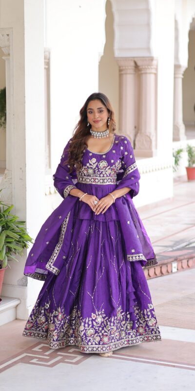 KA 5059 Purple in Gold Crush. Embroidery Work & Zari Work Lehenga Choli Available at ₹2999 only. Delivery 4-6 Working Days. Shop now. | Lehenga, Bollywood Lehenga, Creative Lehenga, Designer Lehenga, Embroidered Lehenga, Party Wear Lehenga