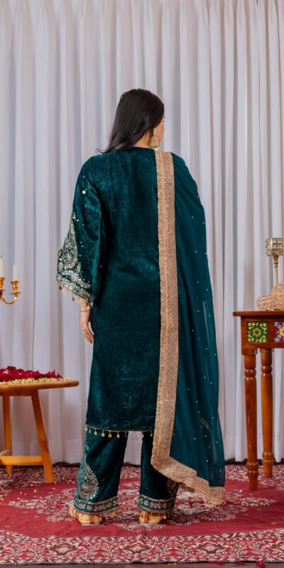 AD 134 Teal Color Heavy Pure Viscose Velvet Embroidery Sharara Suit Wedding, Party, Festive, Events Etc. Expected Delivery 4-6 Working Days @2099/- | Jump Suits, Salwar suit, Casual Suits, Creative suits, Designer Suits, Palazzo Suits, Party Wear Suits, Patiala Suits, Straight Suits