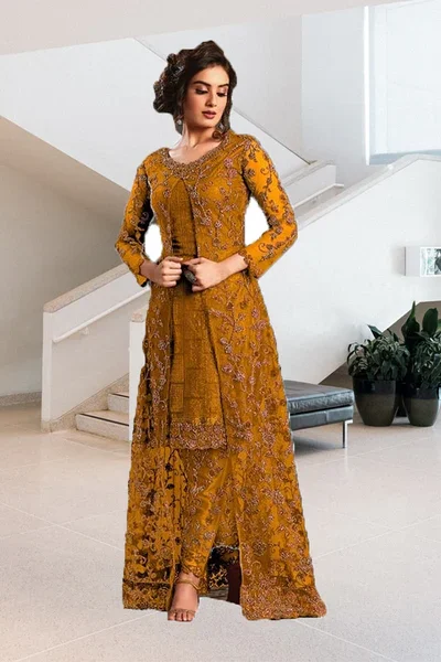 FC 4592 Yellow Net Salwar Suit with Stone Work. Wedding, Party, Festive, Events, Now at just ₹2449. Delivery 4-6 Working Days. Shop now. | Jump Suits, Salwar suit, Casual Suits, Creative suits, Designer Suits, Palazzo Suits, Party Wear Suits, Patiala Suits, Straight Suits