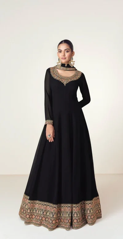 FC 10128 Black Color Blooming Georgette Embroidery Work Salwar Suit . Introductory Price ₹3449. Delivery 4-6 Working Days. Shop now. | Jump Suits, Salwar suit, Casual Suits, Creative suits, Designer Suits, Palazzo Suits, Party Wear Suits, Patiala Suits, Straight Suits
