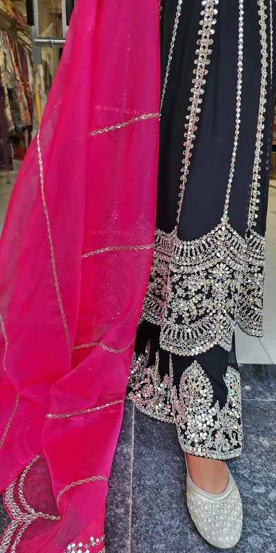KD 1521 Black Faux Georgette Salwar Suit Perfect for Wedding, Party, Pooja, Reception, Engagement – . Introductory Price ₹2099. Delivery 4-6 Working D | Jump Suits, Salwar suit, Casual Suits, Creative suits, Designer Suits, Palazzo Suits, Party Wear Suits, Patiala Suits, Straight Suits