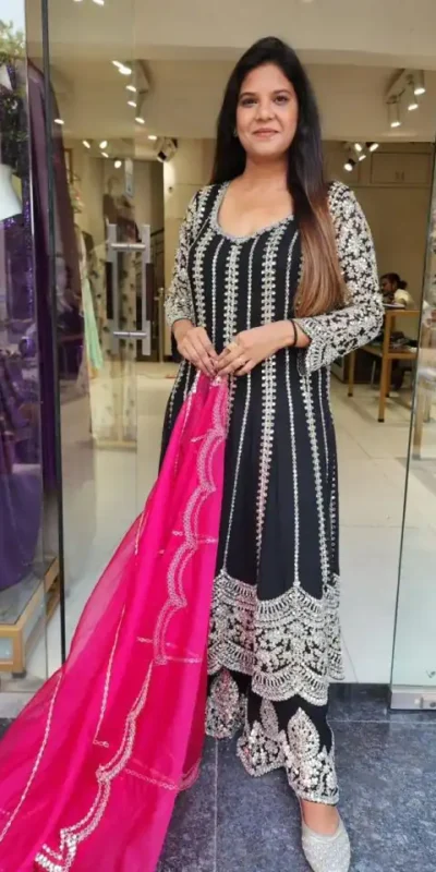 KD 1521 Black Faux Georgette Salwar Suit Perfect for Wedding, Party, Pooja, Reception, Engagement – . Introductory Price ₹2099. Delivery 4-6 Working D | Jump Suits, Salwar suit, Casual Suits, Creative suits, Designer Suits, Palazzo Suits, Party Wear Suits, Patiala Suits, Straight Suits