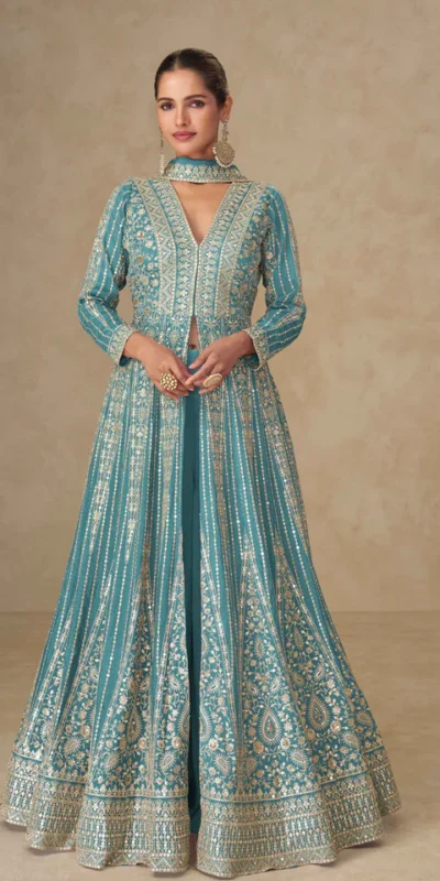 FC 10355 Blue Chinon Silk Salwar Suit with Embroidery Work & Lace Work. Affordable Price ₹3699. Delivery 4-6 Working Days. Shop now. | Jump Suits, Salwar suit, Casual Suits, Creative suits, Designer Suits, Palazzo Suits, Party Wear Suits, Patiala Suits, Straight Suits