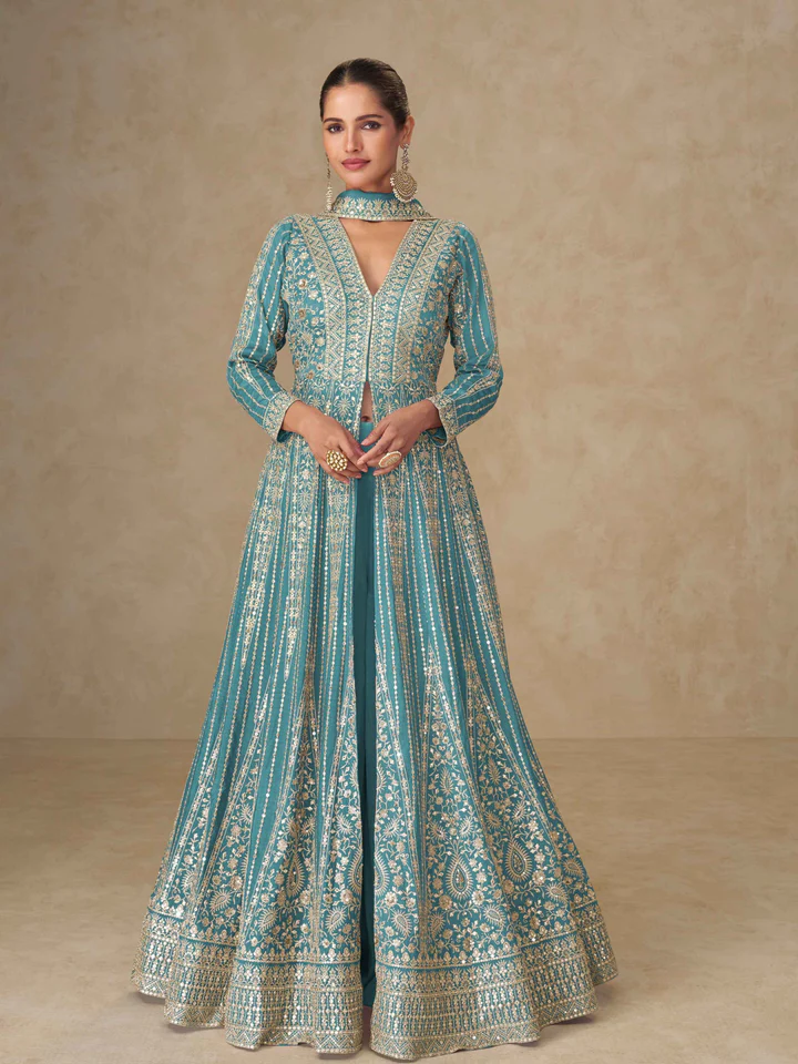 FC 10355 Blue Chinon Silk Salwar Suit with Embroidery Work & Lace Work. Affordable Price ₹3699. Delivery 4-6 Working Days. Shop now. | Jump Suits, Salwar suit, Casual Suits, Creative suits, Designer Suits, Palazzo Suits, Party Wear Suits, Patiala Suits, Straight Suits