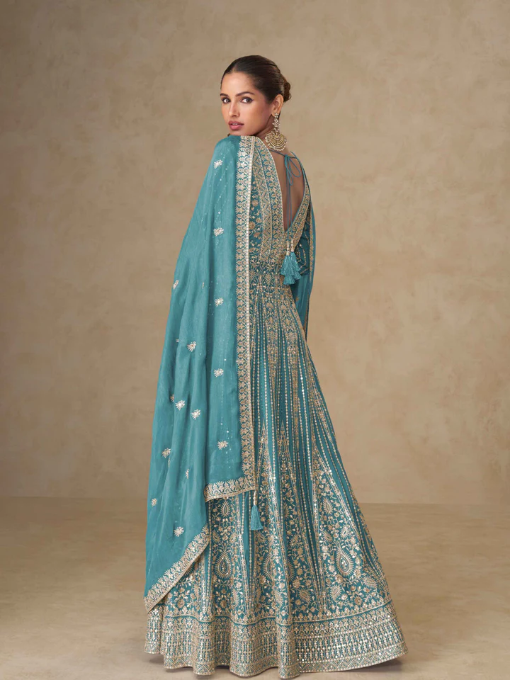 FC 10355 Blue Chinon Silk Salwar Suit with Embroidery Work & Lace Work. Affordable Price ₹3699. Delivery 4-6 Working Days. Shop now. | Jump Suits, Salwar suit, Casual Suits, Creative suits, Designer Suits, Palazzo Suits, Party Wear Suits, Patiala Suits, Straight Suits