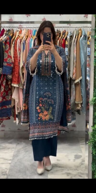 BE 404 Blue Printed Chinon Salwar Suit with Lace Work & Mirror Work. Affordable Price ₹1899. Delivery 4-6 Working Days. Shop now. | Jump Suits, Salwar suit, Casual Suits, Creative suits, Designer Suits, Palazzo Suits, Party Wear Suits, Patiala Suits, Straight Suits