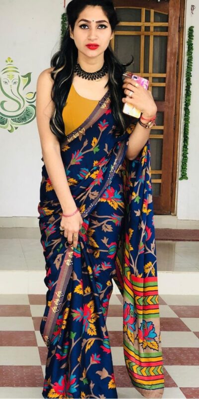 KT 131 Blue Digital Print & Lace Work Saree in Blue Softy Silk. Introductory Price ₹1499. Delivery 4-6 Working Days. Shop now. | Sarees, Bollywood Sarees, Creative Sarees, Designer Sarees, Embroidered Sarees, Ethnic Saree, Modern Digital sarees, Party Wear Sarees