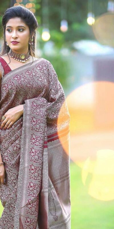 KPR 125 Wine Soft Lichi Silk Saree Perfect for Wedding, Party, Reception, Diwali, Ethnic Day – . Affordable Price ₹1299. Delivery 4-6 Working Days. | Sarees, Bollywood Sarees, Creative Sarees, Designer Sarees, Embroidered Sarees, Ethnic Saree, Modern Digital sarees, Party Wear Sarees