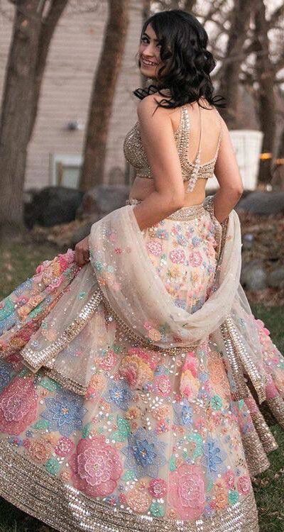 KF 1432 Cream | Color Georgette Lehenga Choli with Embroidery Work. Available at ₹3099 only. Delivery 4-6 Working Days. Shop now. | Lehenga, Bollywood Lehenga, Creative Lehenga, Designer Lehenga, Embroidered Lehenga, Party Wear Lehenga