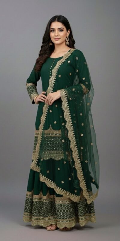 ZF 250 Green Color Faux Georgette Embroidery Sequence Work Sharara Suit Wedding, Party, Festive, Events Etc. Expected Delivery 4-6 Working Days @2099/- | Jump Suits, Salwar suit, Casual Suits, Creative suits, Designer Suits, Palazzo Suits, Party Wear Suits, Patiala Suits, Straight Suits