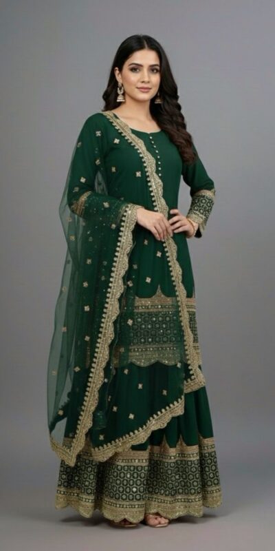 ZF 250 Green Color Faux Georgette Embroidery Sequence Work Sharara Suit Wedding, Party, Festive, Events Etc. Expected Delivery 4-6 Working Days @2099/- | Jump Suits, Salwar suit, Casual Suits, Creative suits, Designer Suits, Palazzo Suits, Party Wear Suits, Patiala Suits, Straight Suits