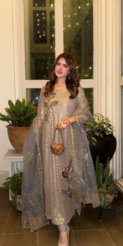 ST 1162 Grey in Faux Georgette Sequins Work & Embroidery Work Salwar Suit . Get it for ₹1999. Delivery 4-6 Working Days. Shop now. | Jump Suits, Salwar suit, Casual Suits, Creative suits, Designer Suits, Palazzo Suits, Party Wear Suits, Patiala Suits, Straight Suits