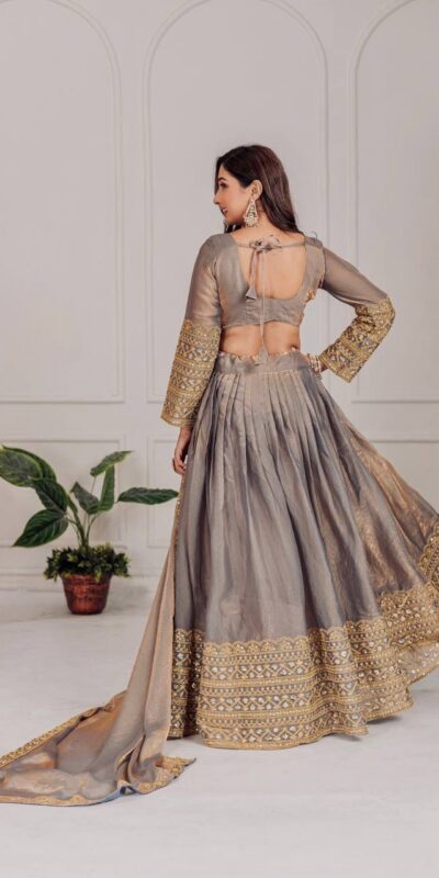 MT 1039 Grey Fendi Chiffon Lehenga Choli with Zari Work & Embroidery Work. Introductory Price ₹2599. Delivery 4-6 Working Days. Shop now. | Lehenga, Bollywood Lehenga, Creative Lehenga, Designer Lehenga, Embroidered Lehenga, Party Wear Lehenga