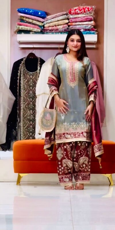 ST 238 Grey in Zimmy Silk. Embroidery Work Salwar Suit Wedding, Party, Festive, Events, Now at just ₹2149. Delivery 4-6 Working Days. Shop now. | Jump Suits, Salwar suit, Casual Suits, Creative suits, Designer Suits, Palazzo Suits, Party Wear Suits, Patiala Suits, Straight Suits