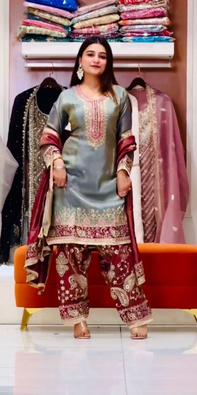 ST 238 Grey in Zimmy Silk. Embroidery Work Salwar Suit Wedding, Party, Festive, Events, Now at just ₹2149. Delivery 4-6 Working Days. Shop now. | Jump Suits, Salwar suit, Casual Suits, Creative suits, Designer Suits, Palazzo Suits, Party Wear Suits, Patiala Suits, Straight Suits