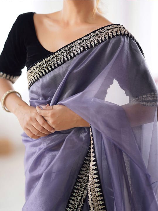 SC 1017 Lavender Soft Twil Net Silk Saree Perfect for Wedding, Party, Temple Visit, Reception, Sangeet – . Now at just ₹1699. Delivery 4-6 Working Days. | Sarees, Bollywood Sarees, Creative Sarees, Designer Sarees, Embroidered Sarees, Ethnic Saree, Modern Digital sarees, Party Wear Sarees