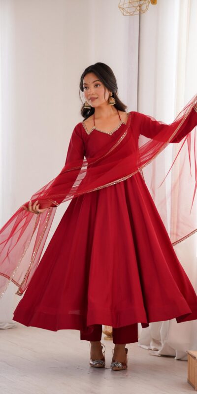 KB 293 Maroon Soft Nylon Net Anarkali Suit with Mirror Work & Lace Work. Get it for ₹1999. Delivery 4-6 Working Days. Shop now. | Anarkali Suits, Bollywood Anarkali, Creative-Anarkali, Designer Anarkali, Embroidered Anarkali, Party Wear Anarkali