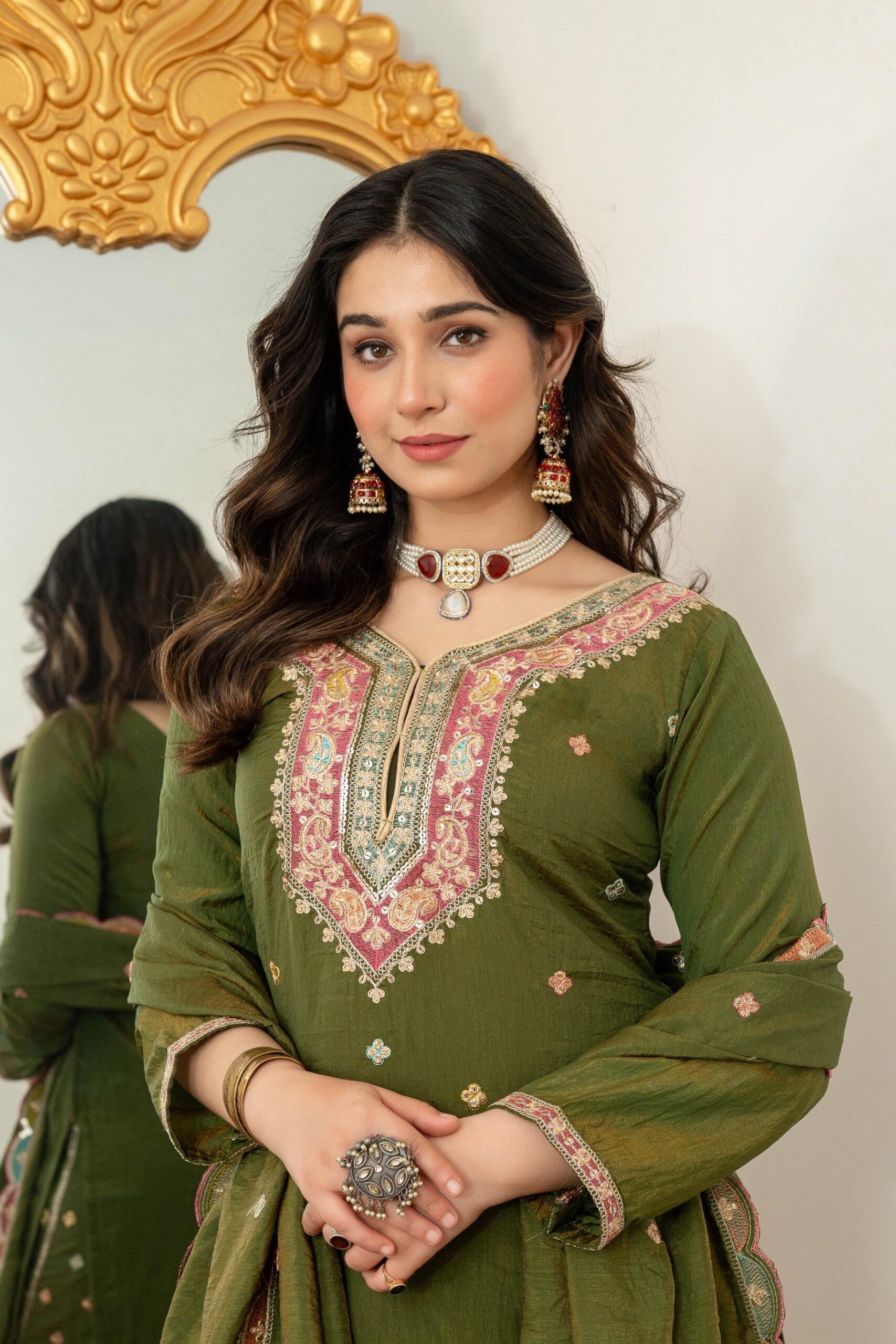 WW 6007 Mehendi Vichitra Silk Salwar Suit with Embroidery Work. Wedding, Party, Festive, Events, Grab it for ₹2599. Delivery 4-6 Working Days. Shop now. | Jump Suits, Salwar suit, Casual Suits, Creative suits, Designer Suits, Palazzo Suits, Party Wear Suits, Patiala Suits, Straight Suits