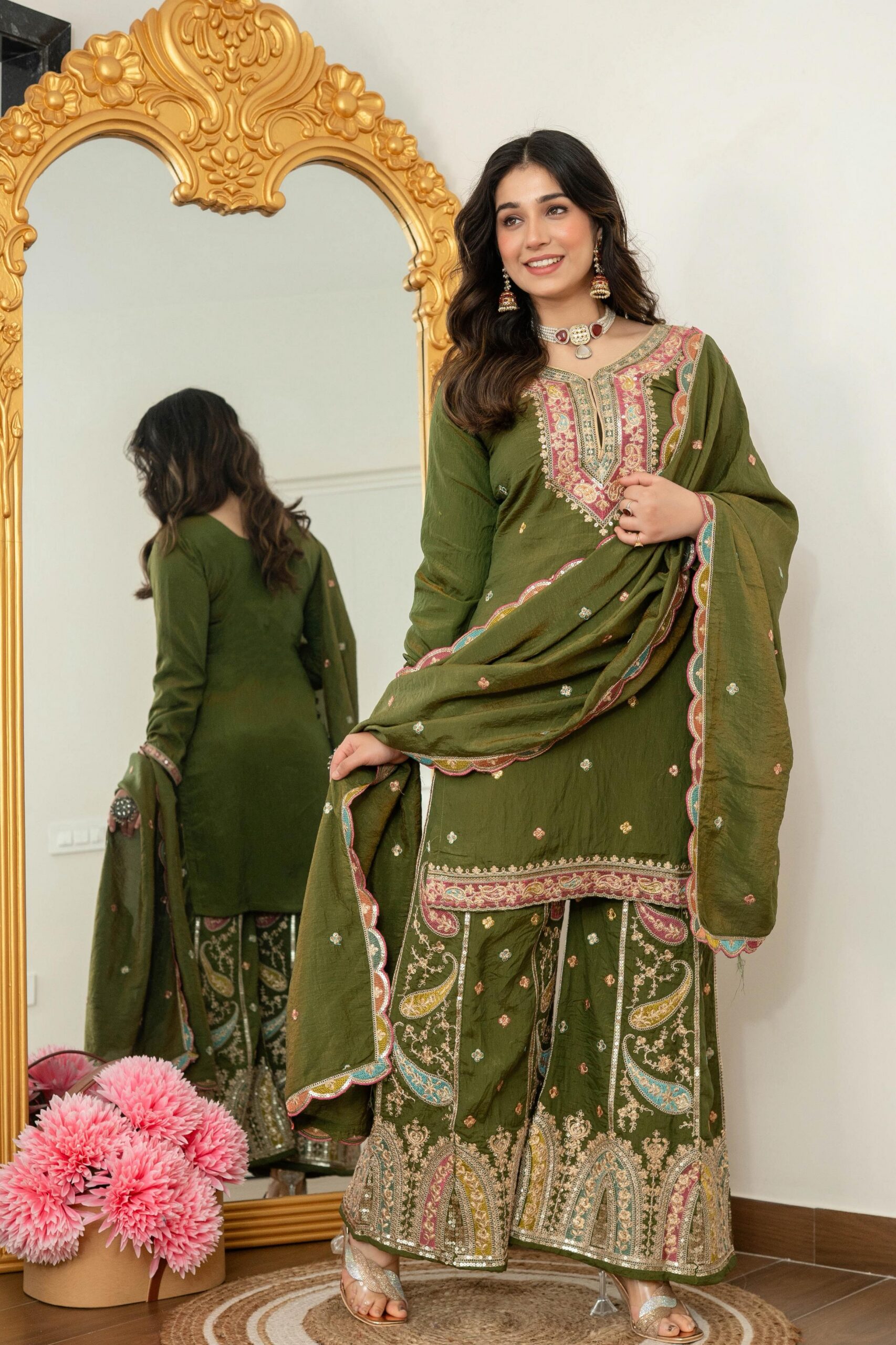 WW 6007 Mehendi Vichitra Silk Salwar Suit with Embroidery Work. Wedding, Party, Festive, Events, Grab it for ₹2599. Delivery 4-6 Working Days. Shop now. | Jump Suits, Salwar suit, Casual Suits, Creative suits, Designer Suits, Palazzo Suits, Party Wear Suits, Patiala Suits, Straight Suits