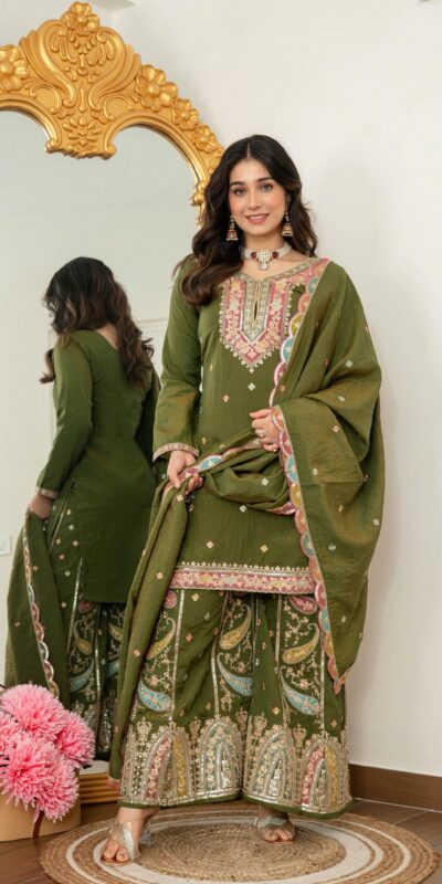 WW 6007 Mehendi Vichitra Silk Salwar Suit with Embroidery Work. Wedding, Party, Festive, Events, Grab it for ₹2599. Delivery 4-6 Working Days. Shop now. | Jump Suits, Salwar suit, Casual Suits, Creative suits, Designer Suits, Palazzo Suits, Party Wear Suits, Patiala Suits, Straight Suits