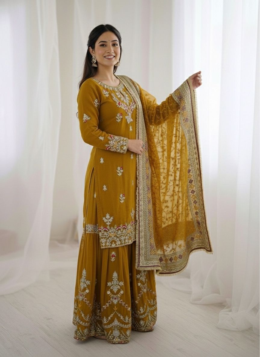SSR 5007 Mustered Color Georgette Salwar Suit with Embroidery Work. Get it for ₹2449. Delivery 4-6 Working Days. Shop now. | Jump Suits, Salwar suit, Casual Suits, Creative suits, Designer Suits, Palazzo Suits, Party Wear Suits, Patiala Suits, Straight Suits