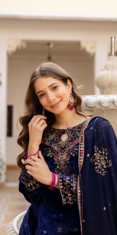 ST 1164 Navy Blue 9000 Velvet Salwar Suit Perfect for Wedding, Party, Family Gatherings, Ethnic Day, Holi – . Best Price ₹2149. Delivery 4-6 Working Days. | Jump Suits, Salwar suit, Casual Suits, Creative suits, Designer Suits, Palazzo Suits, Party Wear Suits, Patiala Suits, Straight Suits