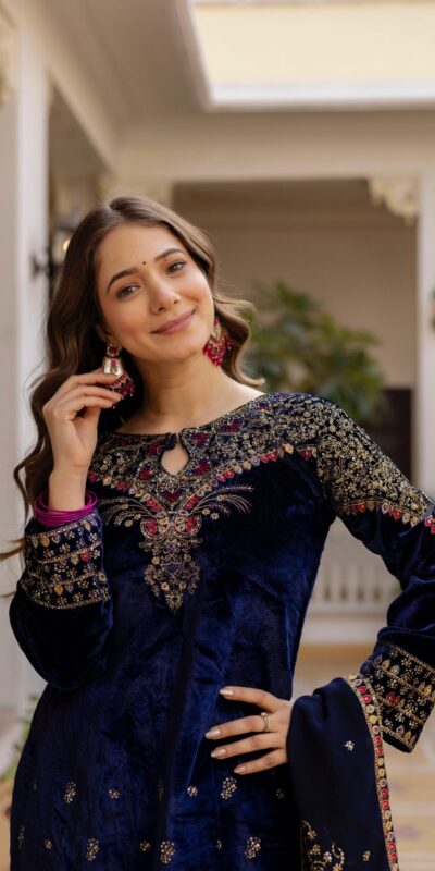 ST 1164 Navy Blue 9000 Velvet Salwar Suit Perfect for Wedding, Party, Family Gatherings, Ethnic Day, Holi – . Best Price ₹2149. Delivery 4-6 Working Days. | Jump Suits, Salwar suit, Casual Suits, Creative suits, Designer Suits, Palazzo Suits, Party Wear Suits, Patiala Suits, Straight Suits