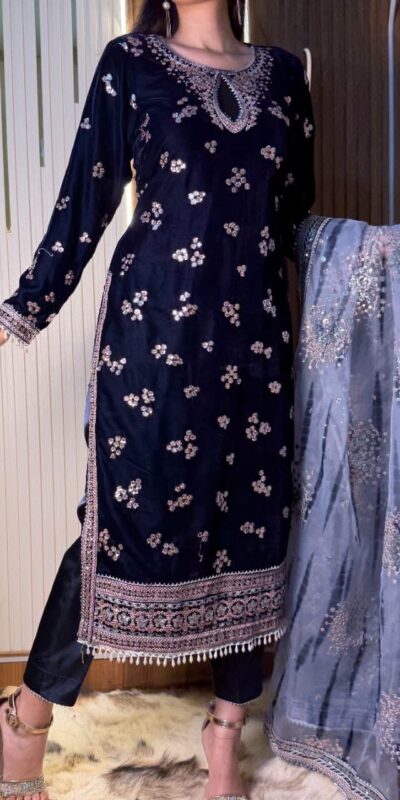 ST 1154 Navy Blue in 9000 Velvet Embroidery Work & Lace Work Salwar Suit . Now at just ₹2049. Delivery 4-6 Working Days. Shop now. | Jump Suits, Salwar suit, Casual Suits, Creative suits, Designer Suits, Palazzo Suits, Party Wear Suits, Patiala Suits, Straight Suits