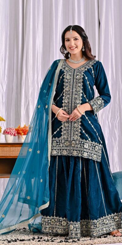 ND 5053 Navy Blue Viscous Velvet Salwar Suit with Embroidery Work. Grab it for ₹2449. Delivery 4-6 Working Days. Shop now. | Jump Suits, Salwar suit, Casual Suits, Creative suits, Designer Suits, Palazzo Suits, Party Wear Suits, Patiala Suits, Straight Suits