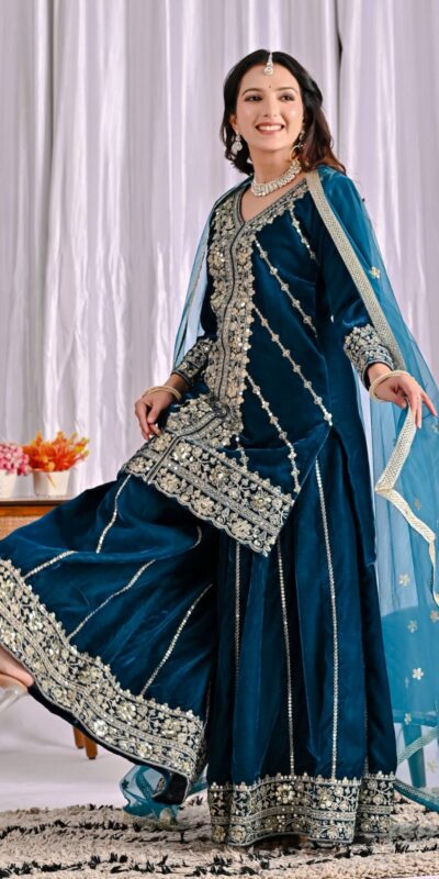 ND 5053 Navy Blue Viscous Velvet Salwar Suit with Embroidery Work. Grab it for ₹2449. Delivery 4-6 Working Days. Shop now. | Jump Suits, Salwar suit, Casual Suits, Creative suits, Designer Suits, Palazzo Suits, Party Wear Suits, Patiala Suits, Straight Suits