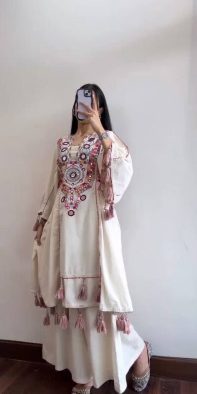 MF 912 Off White in Rayon Cotton Embroidery & Mirror Work Salwar Suit . Introductory Price ₹1899. Delivery 4-6 Working Days. Shop now. | Jump Suits, Salwar suit, Casual Suits, Creative suits, Designer Suits, Palazzo Suits, Party Wear Suits, Patiala Suits, Straight Suits