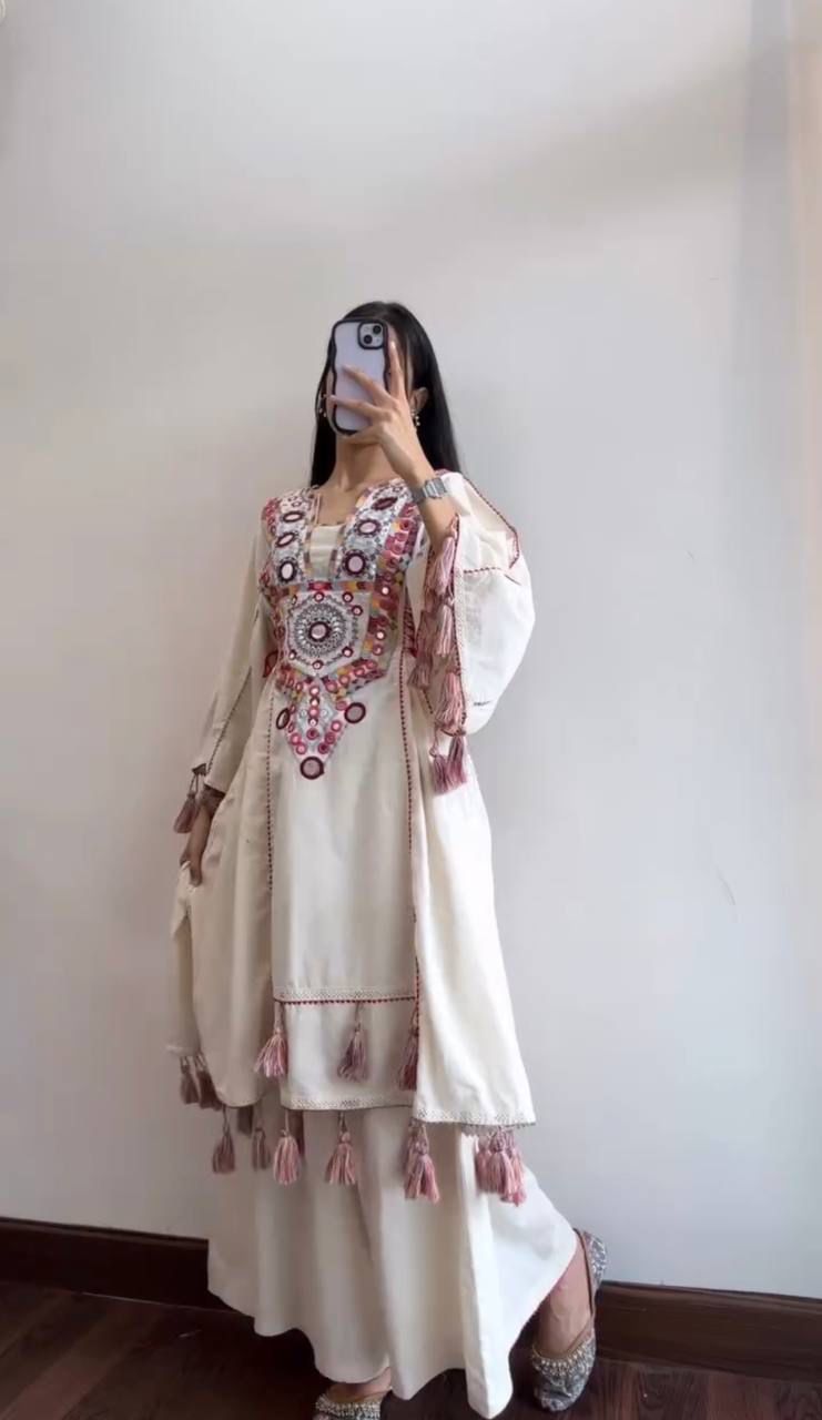 MF 912 Off White in Rayon Cotton Embroidery & Mirror Work Salwar Suit . Introductory Price ₹1899. Delivery 4-6 Working Days. Shop now. | Jump Suits, Salwar suit, Casual Suits, Creative suits, Designer Suits, Palazzo Suits, Party Wear Suits, Patiala Suits, Straight Suits