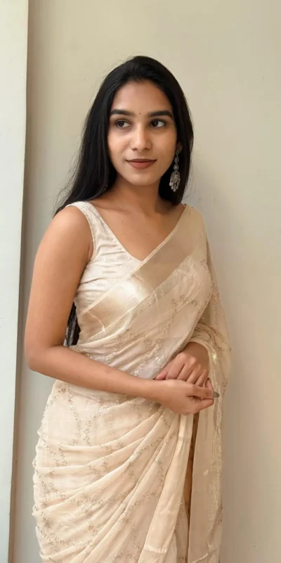 MS 505 Off White Viscose Satin Saree with Sequins Work & Embroidery Work. Special Price ₹1599. Delivery 4-6 Working Days. Shop now. | Sarees, Bollywood Sarees, Creative Sarees, Designer Sarees, Embroidered Sarees, Ethnic Saree, Modern Digital sarees, Party Wear Sarees