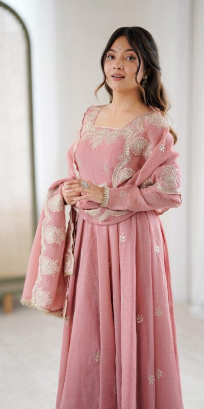 ZF 5011 Onion Crunchy Silk Gown with Embroidery Work. Wedding, Party, Festive, Events Best Price ₹2099. Delivery 4-6 Working Days. Shop now. | Gowns, Bollywood Gowns, Creative Gowns, Designer Gowns, Embroidered Gowns, Party Wear Gowns