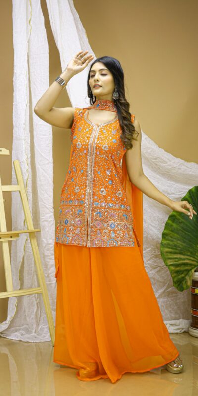 FE 124 Orange Color Georgette Salwar Suit with Embroidery Work. Introductory Price ₹1999. Delivery 4-6 Working Days. Shop now. | Jump Suits, Salwar suit, Casual Suits, Creative suits, Designer Suits, Palazzo Suits, Party Wear Suits, Patiala Suits, Straight Suits