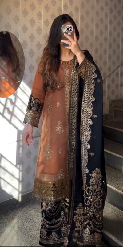 ST 1161 Orange Nylon Twil Net Salwar Suit with Embroidery Work. Available at ₹2149 only. Delivery 4-6 Working Days. Shop now. | Jump Suits, Salwar suit, Casual Suits, Creative suits, Designer Suits, Palazzo Suits, Party Wear Suits, Patiala Suits, Straight Suits