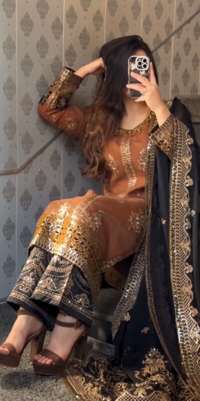 ST 1161 Orange Nylon Twil Net Salwar Suit with Embroidery Work. Available at ₹2149 only. Delivery 4-6 Working Days. Shop now. | Jump Suits, Salwar suit, Casual Suits, Creative suits, Designer Suits, Palazzo Suits, Party Wear Suits, Patiala Suits, Straight Suits